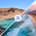 Papagayo Playa Blanca on Lanzarote or Cofete Beach on the Southern Tip of Fuerteventura during Sunset.